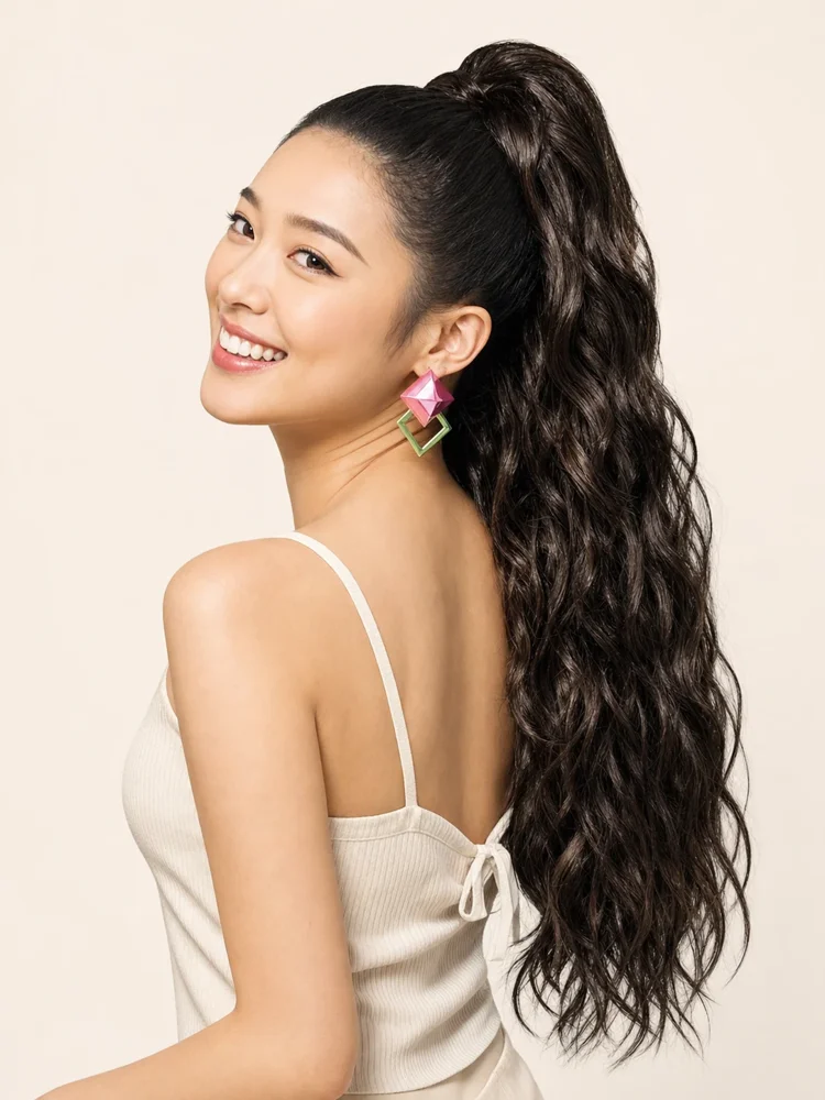 Kim Kimble 26in Trending Waves Pocket Pony | Synthetic Hair Ponytails (Clip In) — product style image